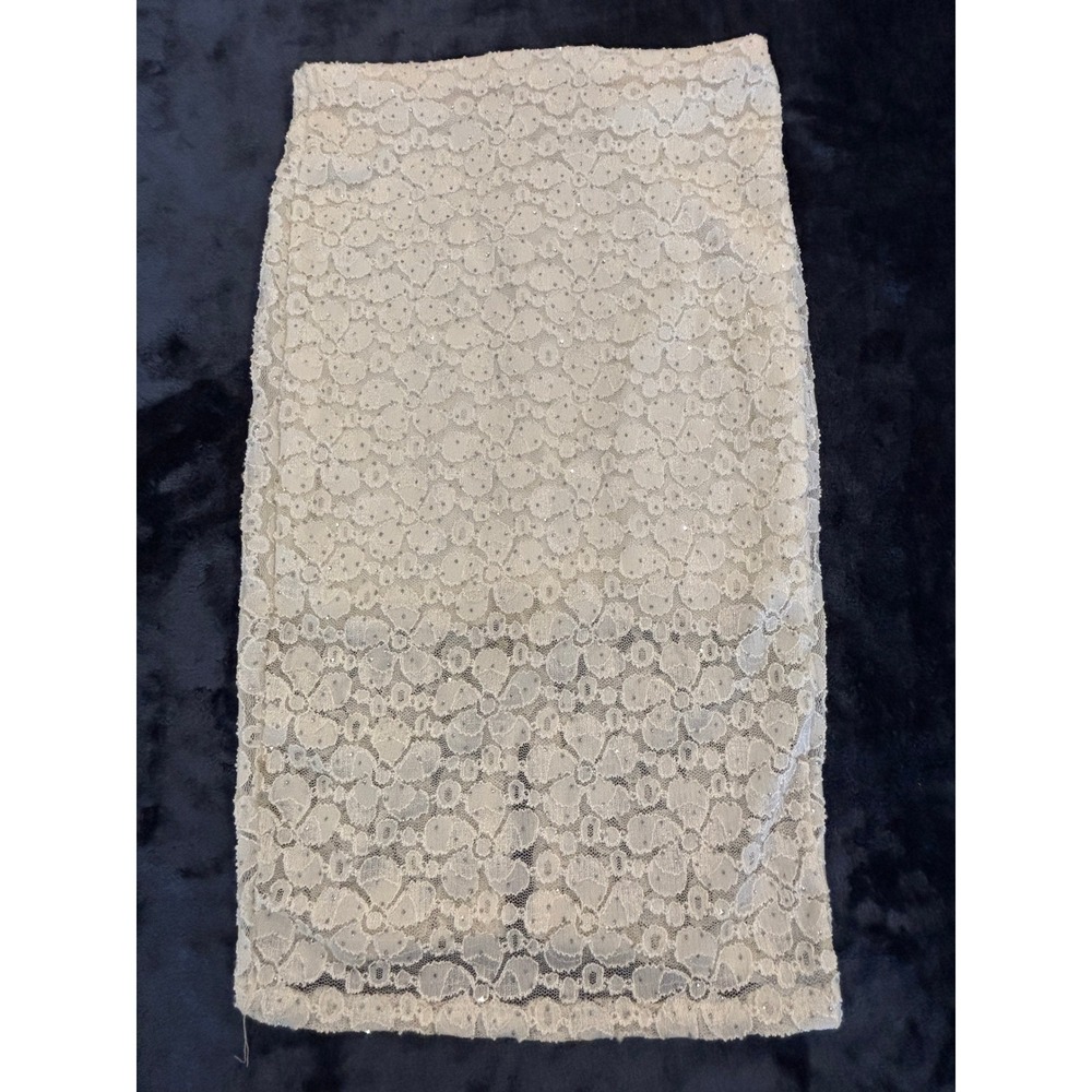 A'Gaci White Floral Lace Sequin Pencil Skirt High Waist Large RB70015B